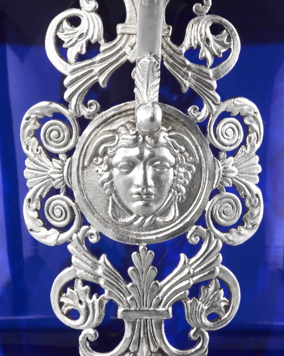 L.N. NAUDIN : Confiturier en Argent massif Vermeil ép. Empire "HELIOS" Mascarons Paris 1809-19-photo-2