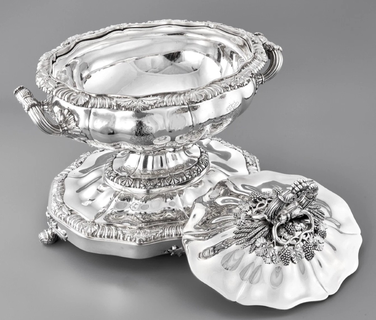 LEBRUN : Rare Soupière / Centre de Table ép. Charles X en Argent massif 7,26 kg-photo-2