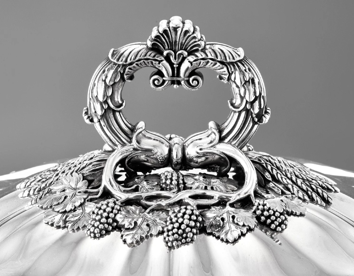 LEBRUN : Rare Soupière / Centre de Table ép. Charles X en Argent massif 7,26 kg-photo-3