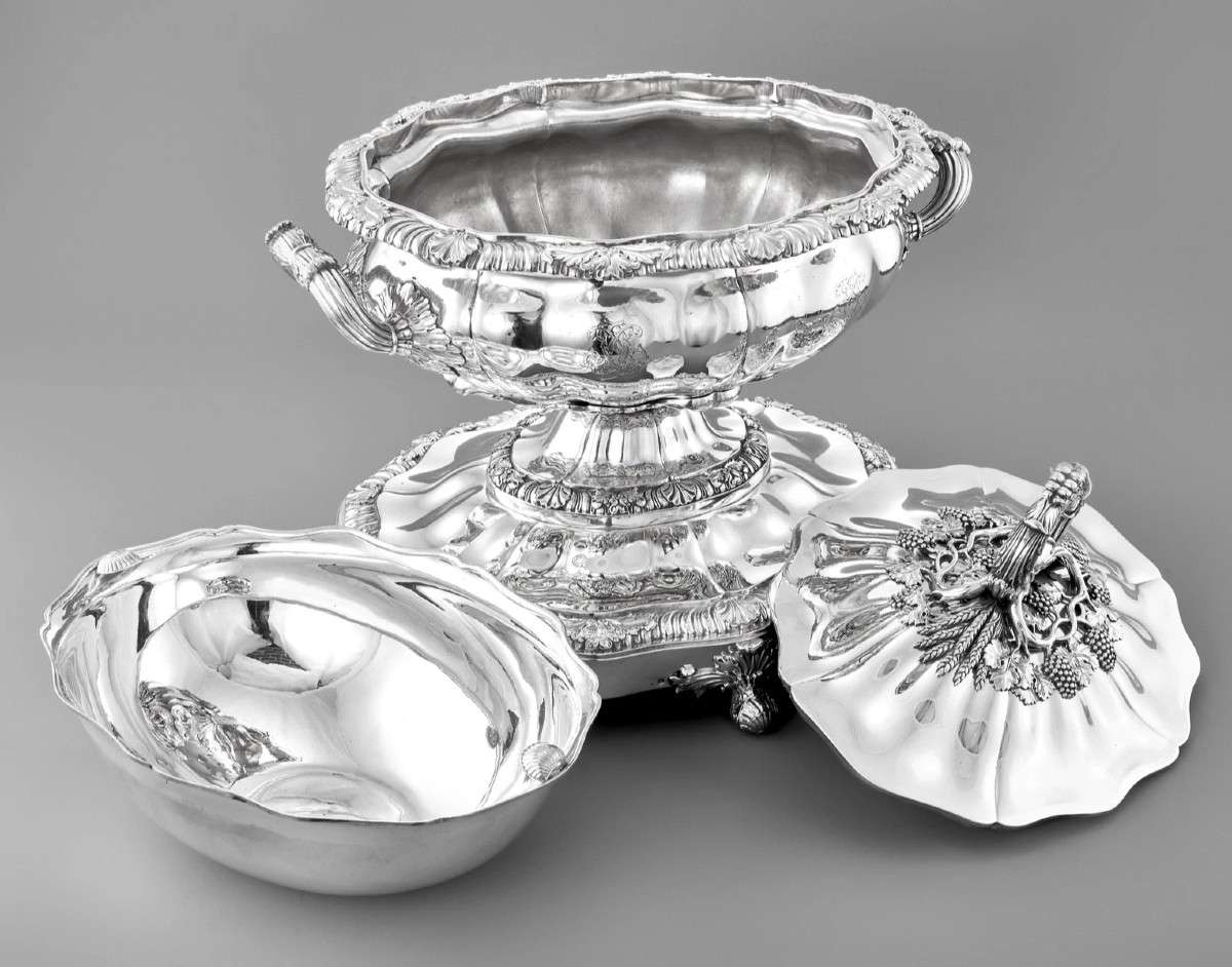 LEBRUN : Rare Soupière / Centre de Table ép. Charles X en Argent massif 7,26 kg-photo-1