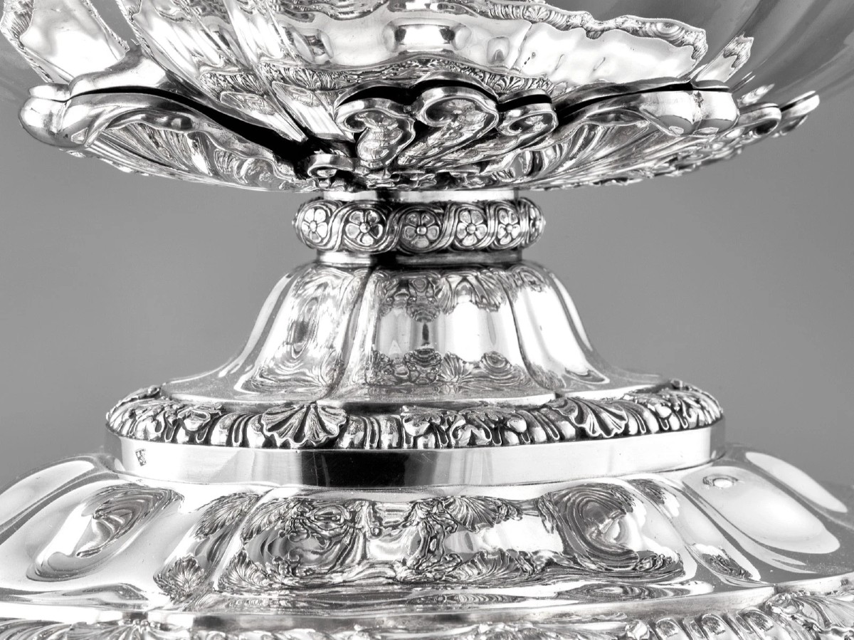LEBRUN : Rare Soupière / Centre de Table ép. Charles X en Argent massif 7,26 kg-photo-3
