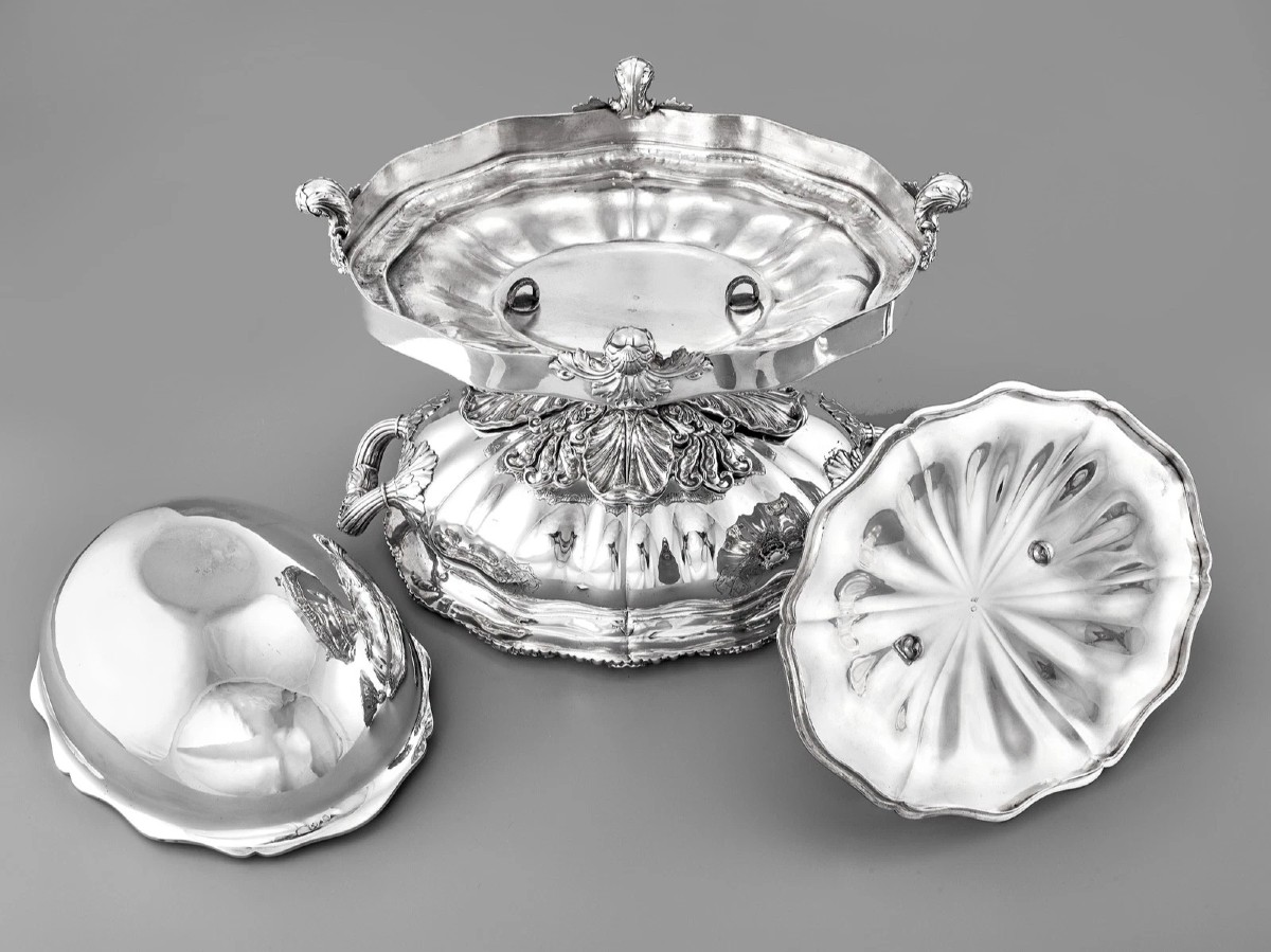 LEBRUN : Rare Soupière / Centre de Table ép. Charles X en Argent massif 7,26 kg-photo-6