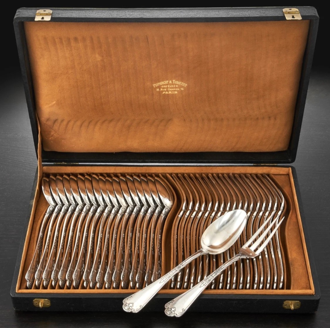 Puiforcat: Sterling Silver Flatware Set For 18 Guests  - Fer De Lance Pattern , -photo-2