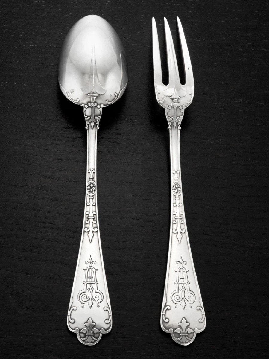 Puiforcat: Sterling Silver Flatware Set For 18 Guests  - Fer De Lance Pattern , -photo-4