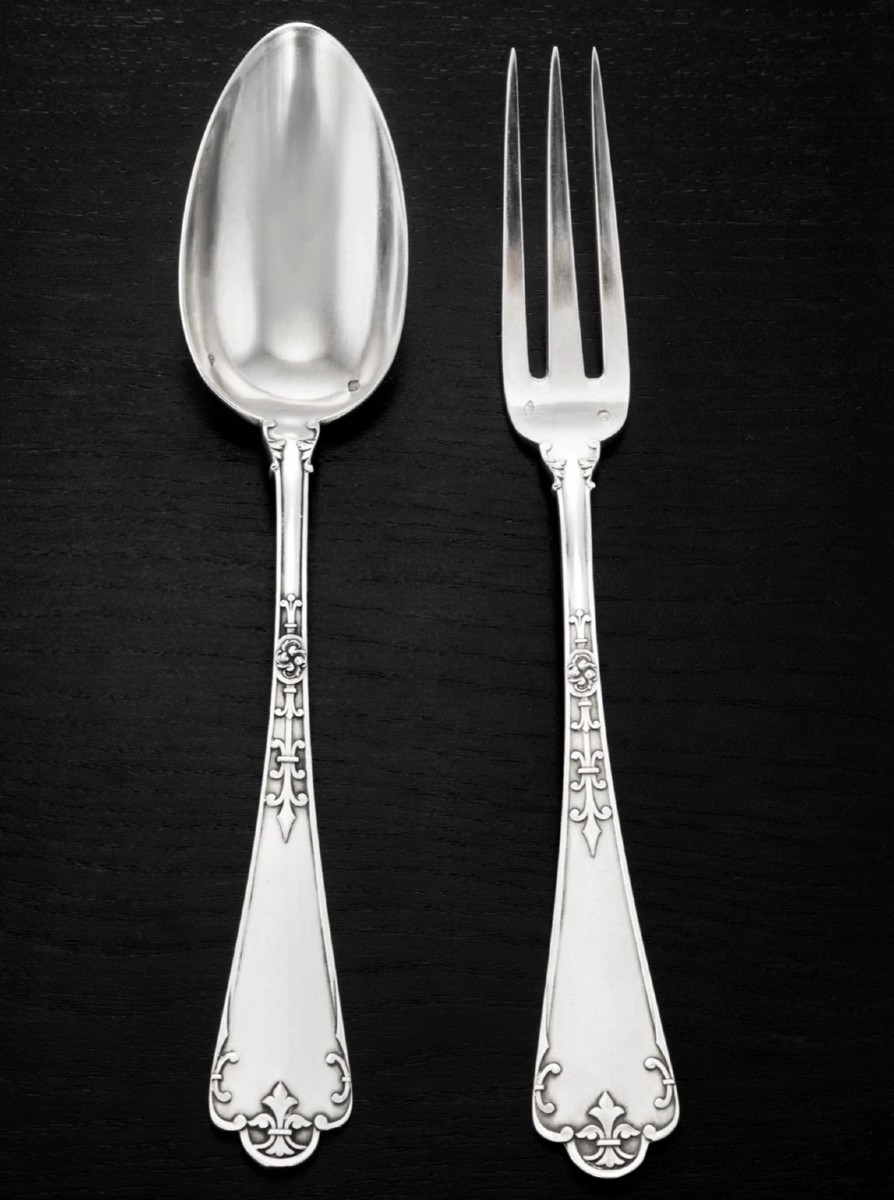 Puiforcat: Sterling Silver Flatware Set For 18 Guests  - Fer De Lance Pattern , -photo-4