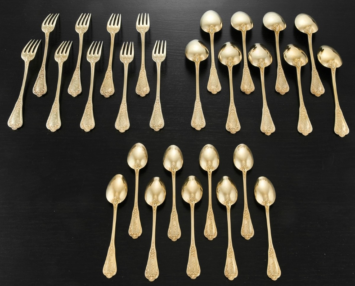 Andre : 27-piece Sterling Silver Vermeil Louis XVI Style Dessert Flatware Set-photo-2