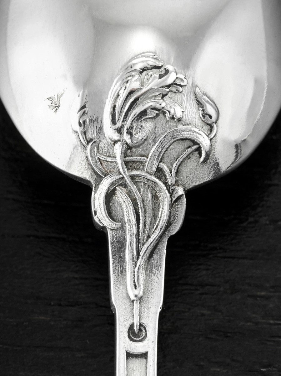 Henri Lapparra : Art Nouveau Sterling Silver Tea Spoon Set - Poppies Pattern-photo-4
