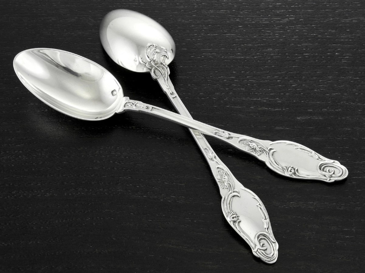 Henri Lapparra : Art Nouveau Sterling Silver Tea Spoon Set - Poppies Pattern-photo-3