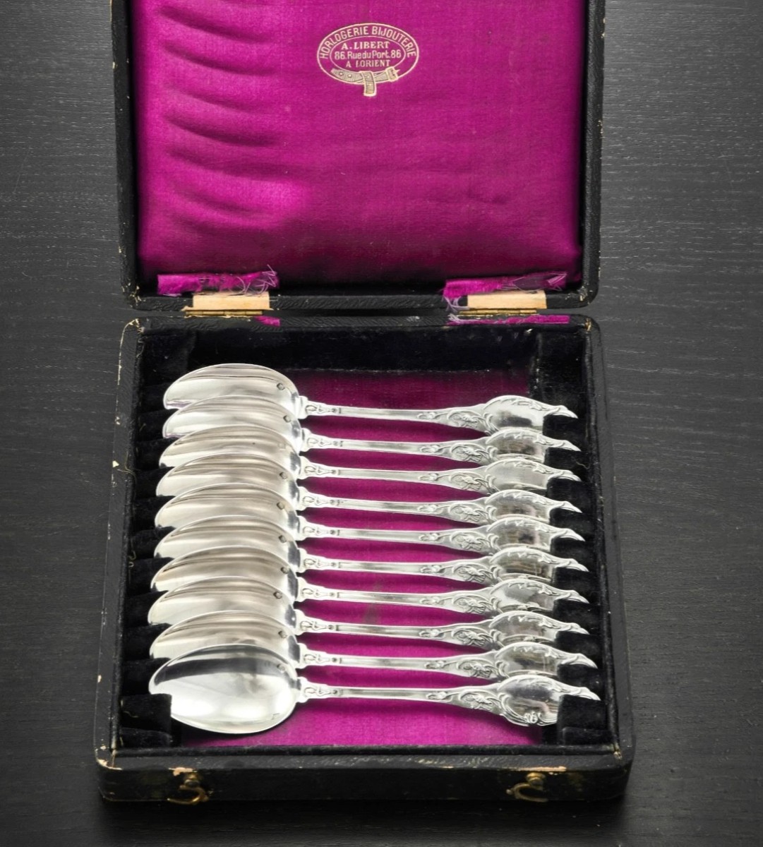 Henri Lapparra : Art Nouveau Sterling Silver Tea Spoon Set - Poppies Pattern-photo-4