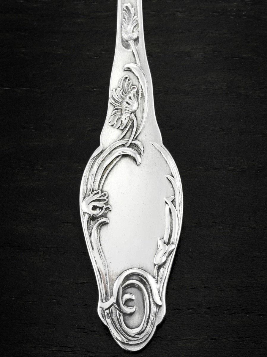 Henri Lapparra : Art Nouveau Sterling Silver Tea Spoon Set - Poppies Pattern