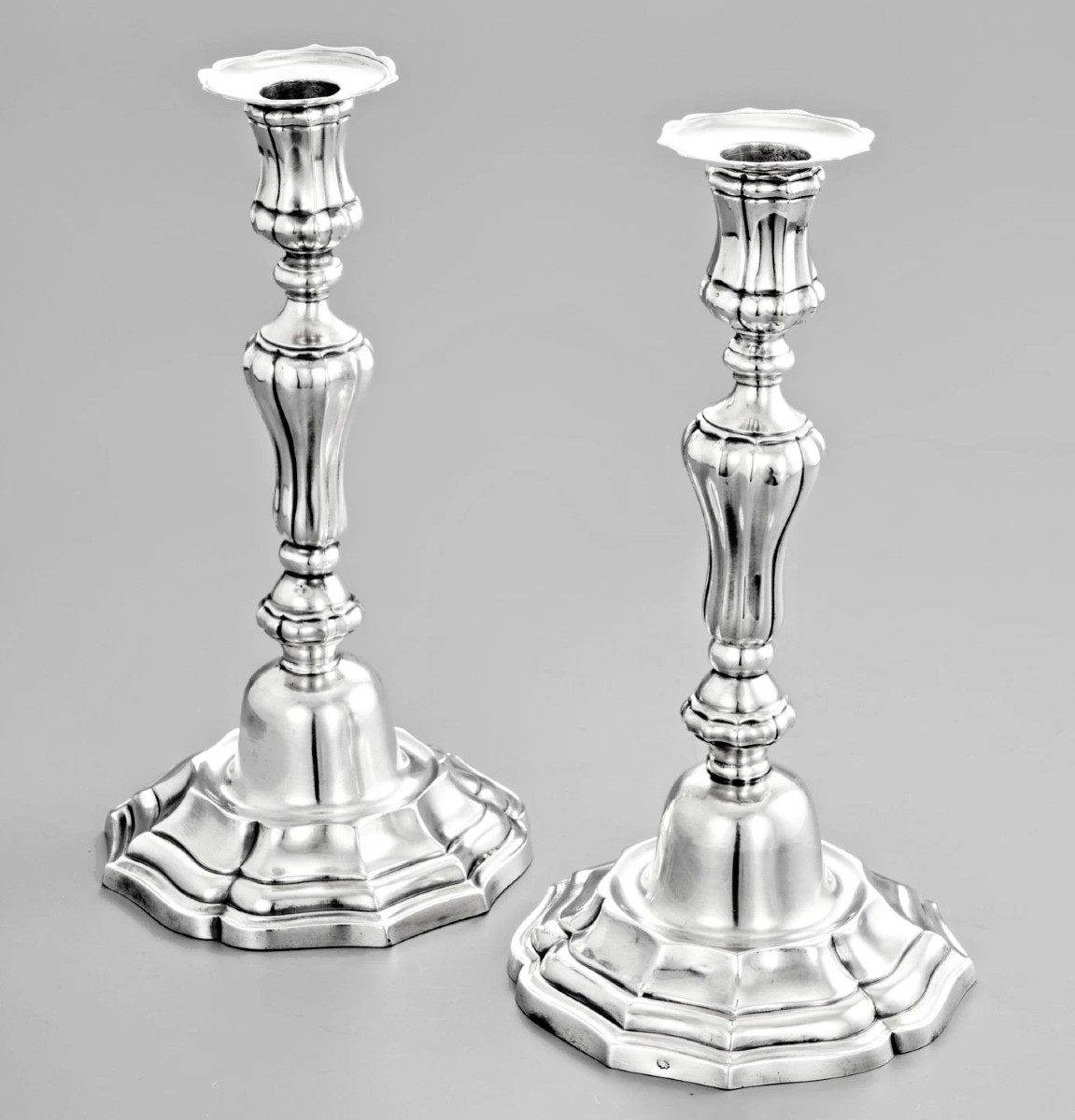 Louis II Maistre : Pair Of 18th Century French Solid Silver Candlesticks 1244g Nimes 1770