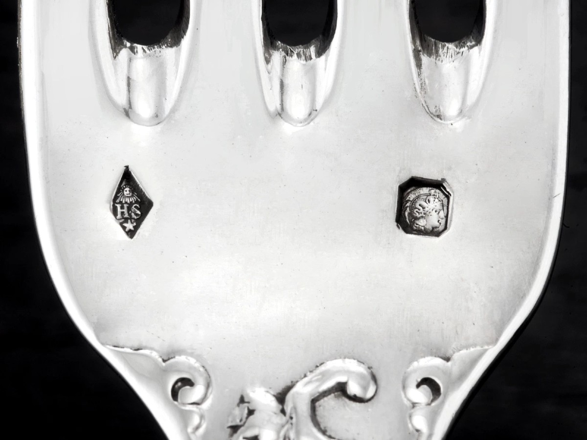 SOUFFLOT : Ménagère 10 Couverts de Table en Argent massif mod. François Ier DRAGONS-photo-6