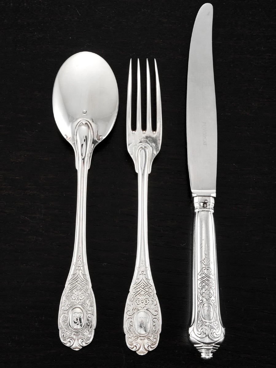 Puiforcat: 36-piece Regency Style Sterling Silver Flatware Set, Elysee Pattern-photo-4