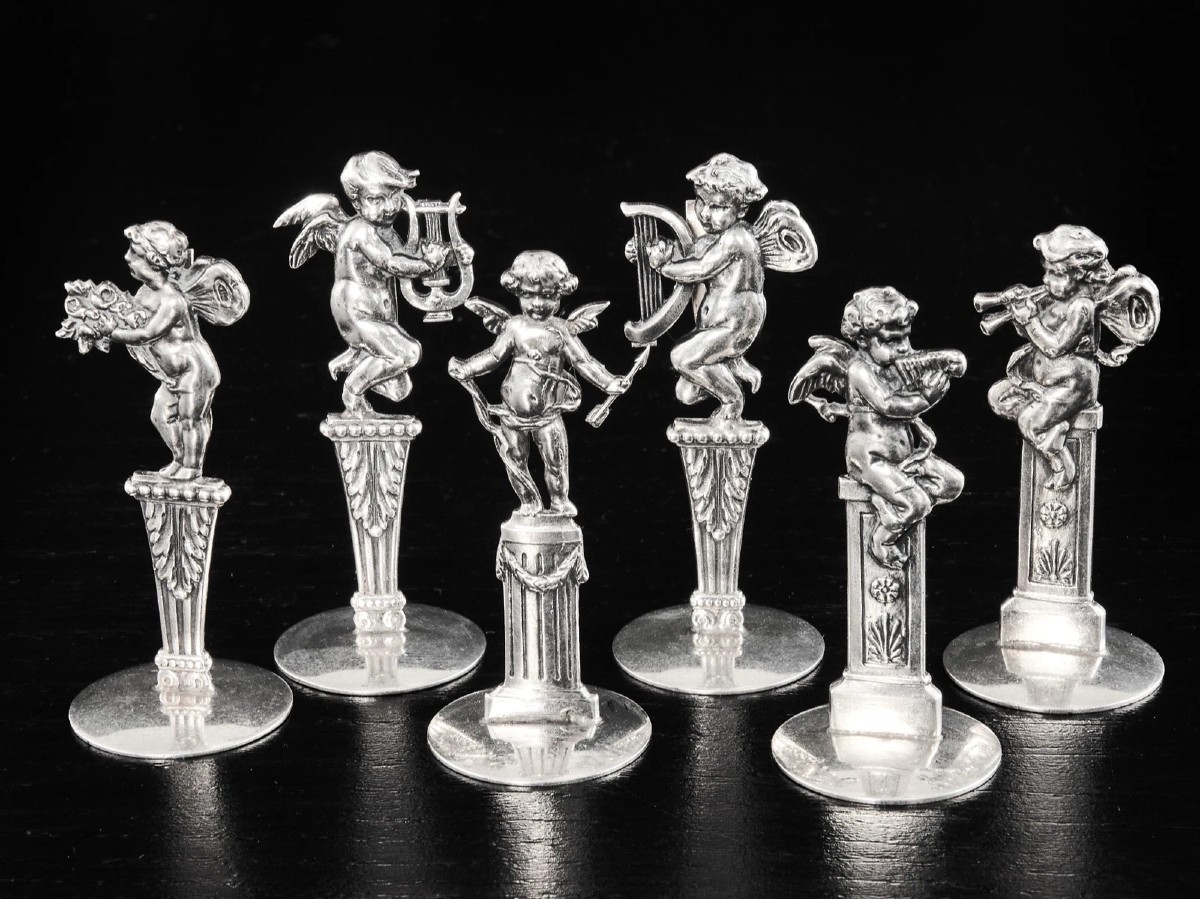 Ernest Eschwege : Set Of 6 Sterling Silver Putti Place Card Holders-photo-1