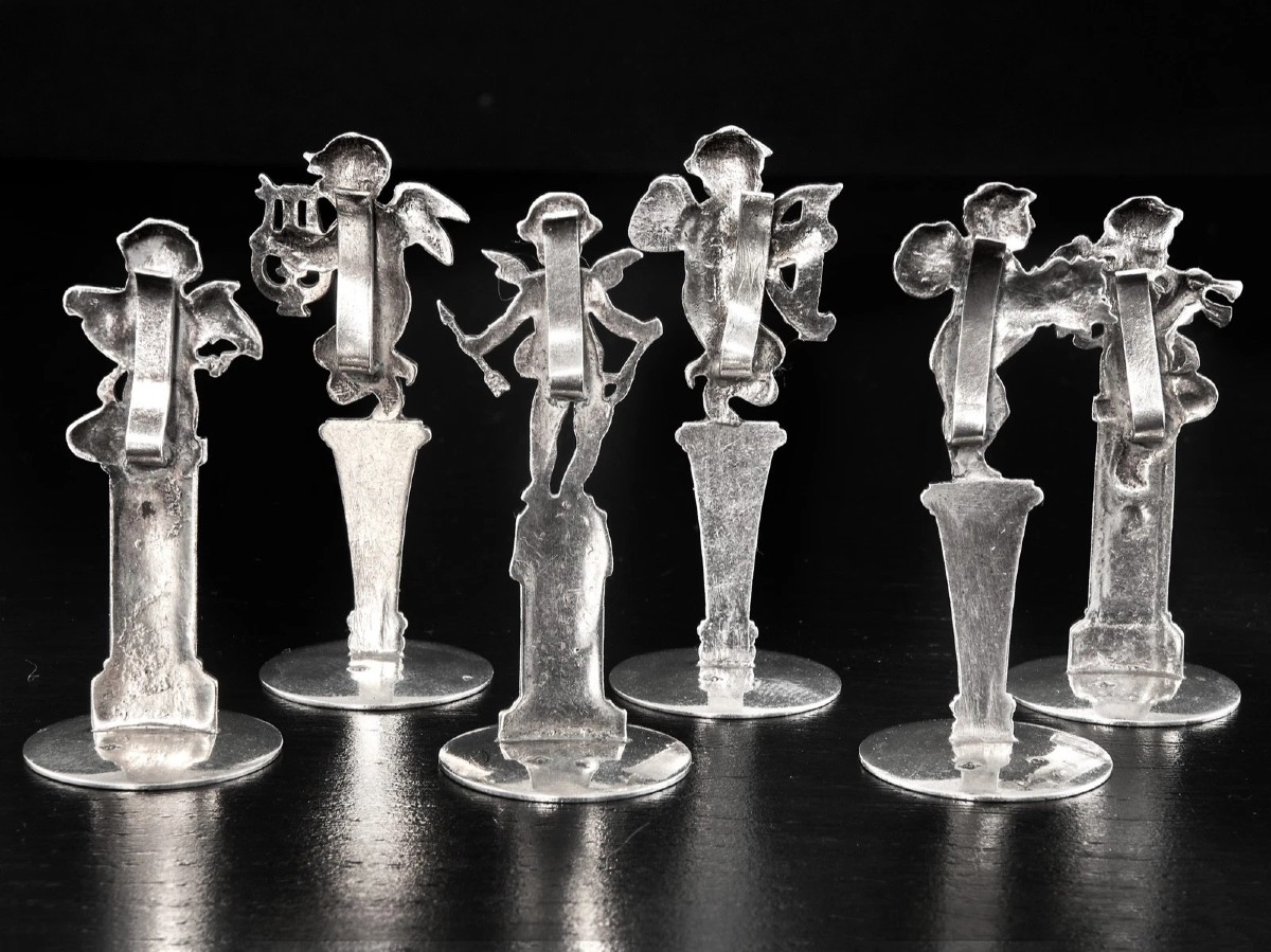 Ernest Eschwege : Set Of 6 Sterling Silver Putti Place Card Holders-photo-5