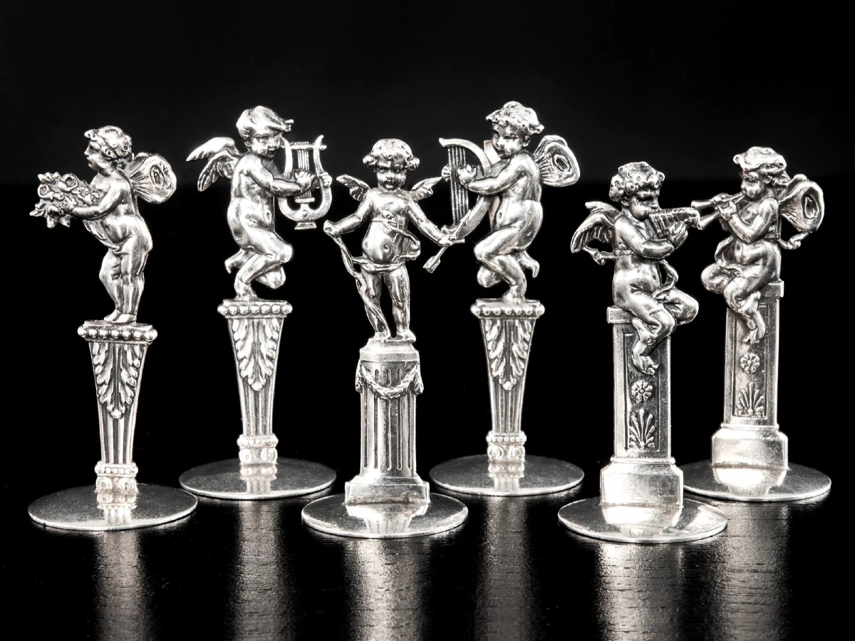 Ernest Eschwege : Set Of 6 Sterling Silver Putti Place Card Holders