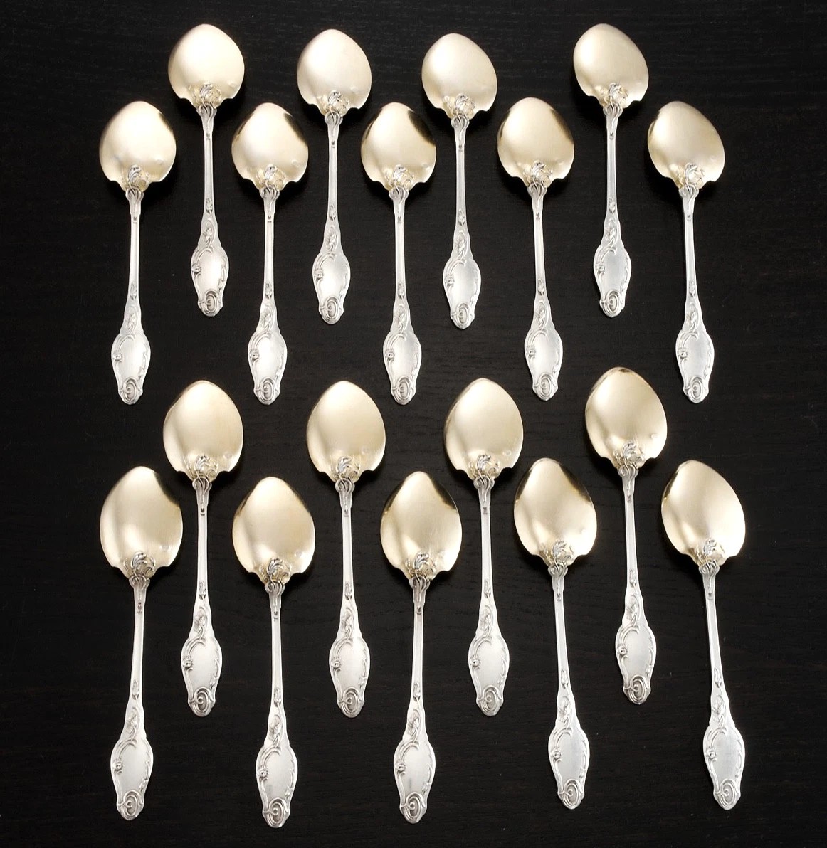 Lambert: Sterling Silver Vermeil Ice Cream Service For 18 Guests Art Nouveau Poppies Pattern-photo-1