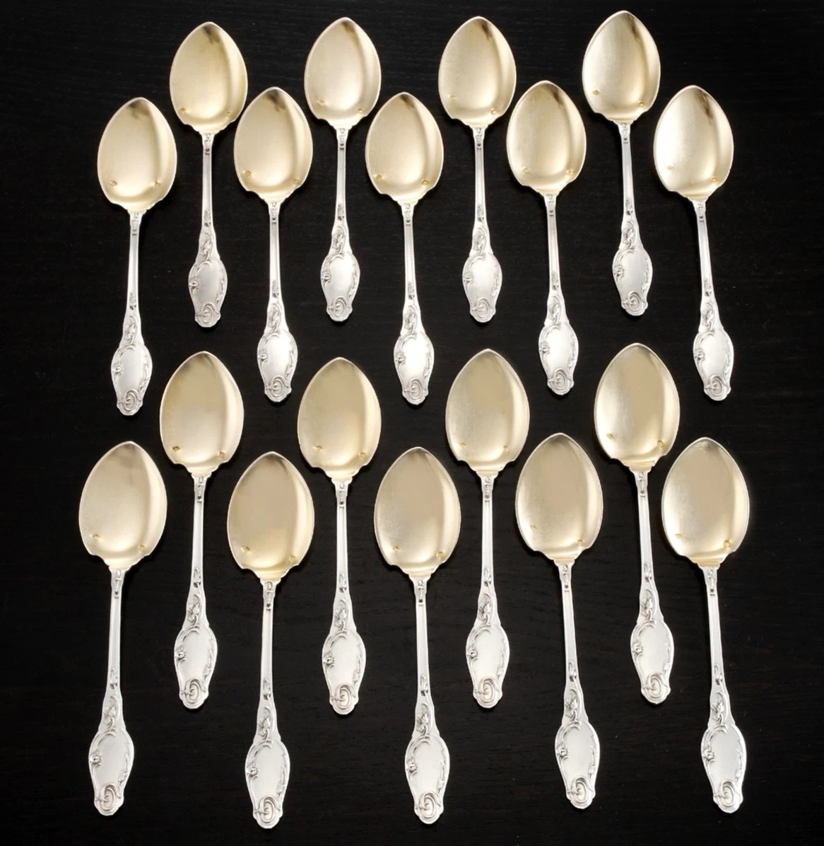 Lambert: Sterling Silver Vermeil Ice Cream Service For 18 Guests Art Nouveau Poppies Pattern-photo-2