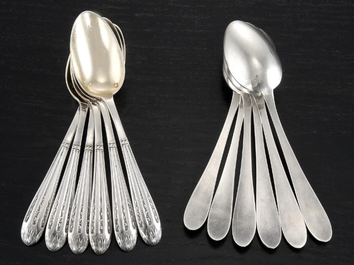 LEVERRIER : Service de 12 Cuillères en Argent massif Vermeil Coffret ART NOUVEAU-photo-1