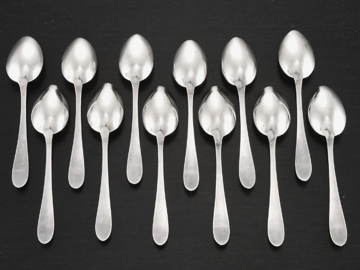 LEVERRIER : Service de 12 Cuillères en Argent massif Vermeil Coffret ART NOUVEAU-photo-2