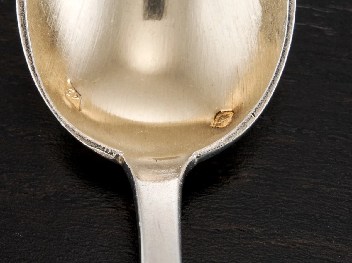 LEVERRIER : Service de 12 Cuillères en Argent massif Vermeil Coffret ART NOUVEAU-photo-5