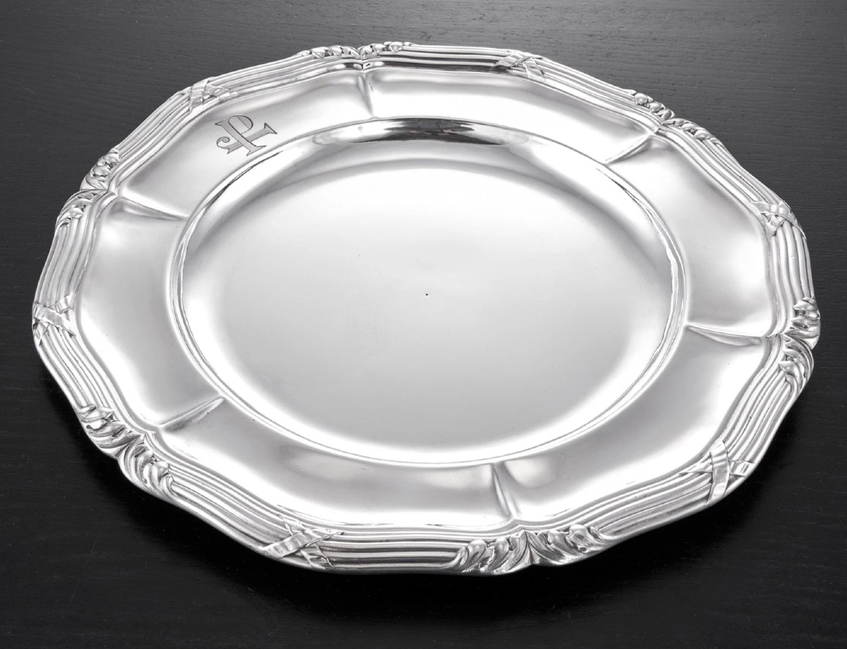 Gustave Odiot: Circular Sterling Silver Platter / Tray  Louis XVI Style-photo-1