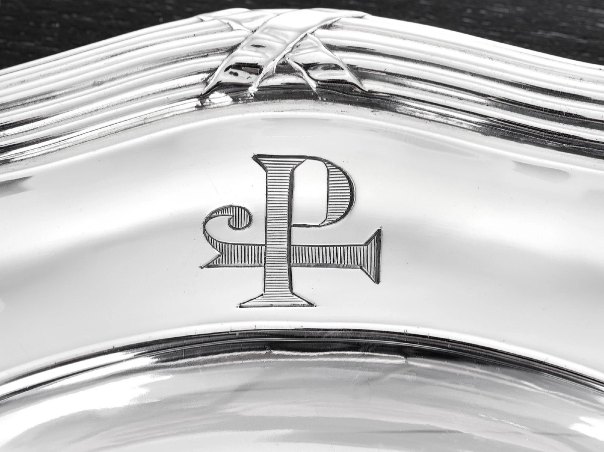 Gustave Odiot: Circular Sterling Silver Platter / Tray  Louis XVI Style-photo-2