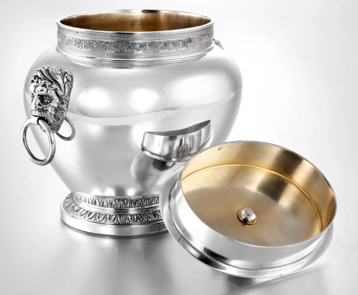 Elie VABRE : Service à Thé / Café en Argent massif Vermeil St. Empire MASCARONS CYGNE-photo-3