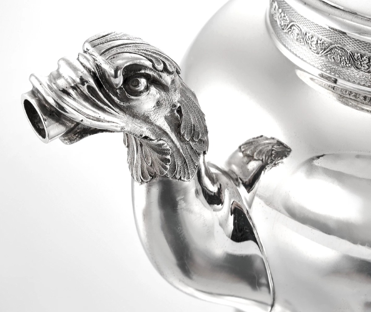 Elie VABRE : Service à Thé / Café en Argent massif Vermeil St. Empire MASCARONS CYGNE-photo-4