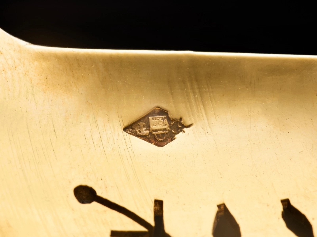 TIRBOUR : Rare Cuillère à Sucre en Argent massif Vermeil Art Nouveau CYCLAMEN-photo-5