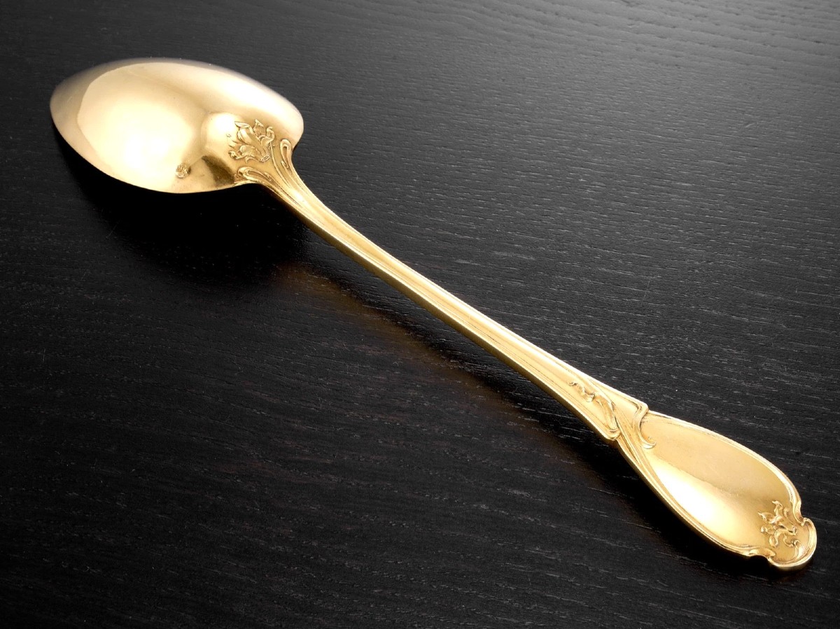 Charles Tirbour: Rare Art Nouveau Vermeil Sterling Silver Stewing Spoon, Cyclamen Pattern-photo-3