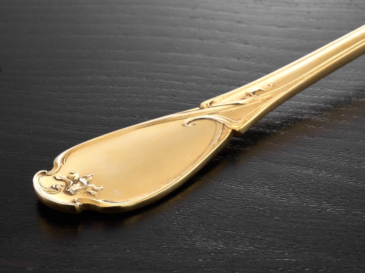Charles Tirbour: Rare Art Nouveau Vermeil Sterling Silver Stewing Spoon, Cyclamen Pattern-photo-2