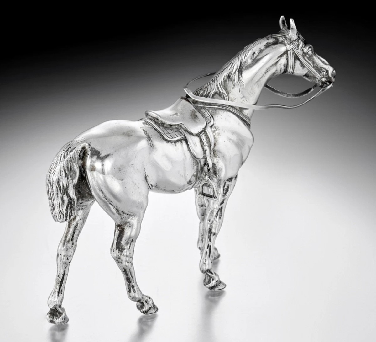 Sculpture / Statue en Argent massif Cheval Sellé-photo-2