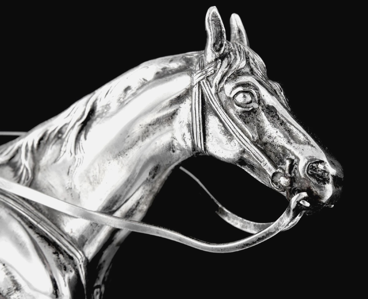 Sculpture / Statue en Argent massif Cheval Sellé-photo-3