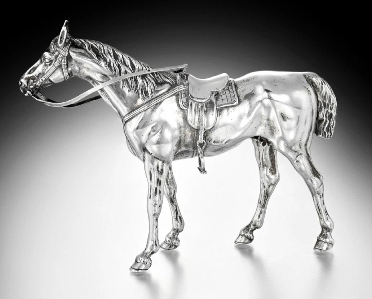 Sculpture / Statue en Argent massif Cheval Sellé-photo-4