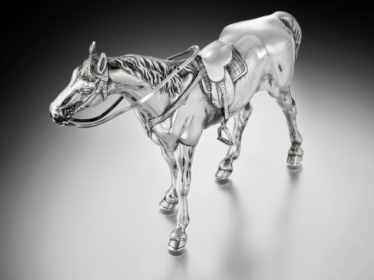 Sculpture / Statue en Argent massif Cheval Sellé-photo-3