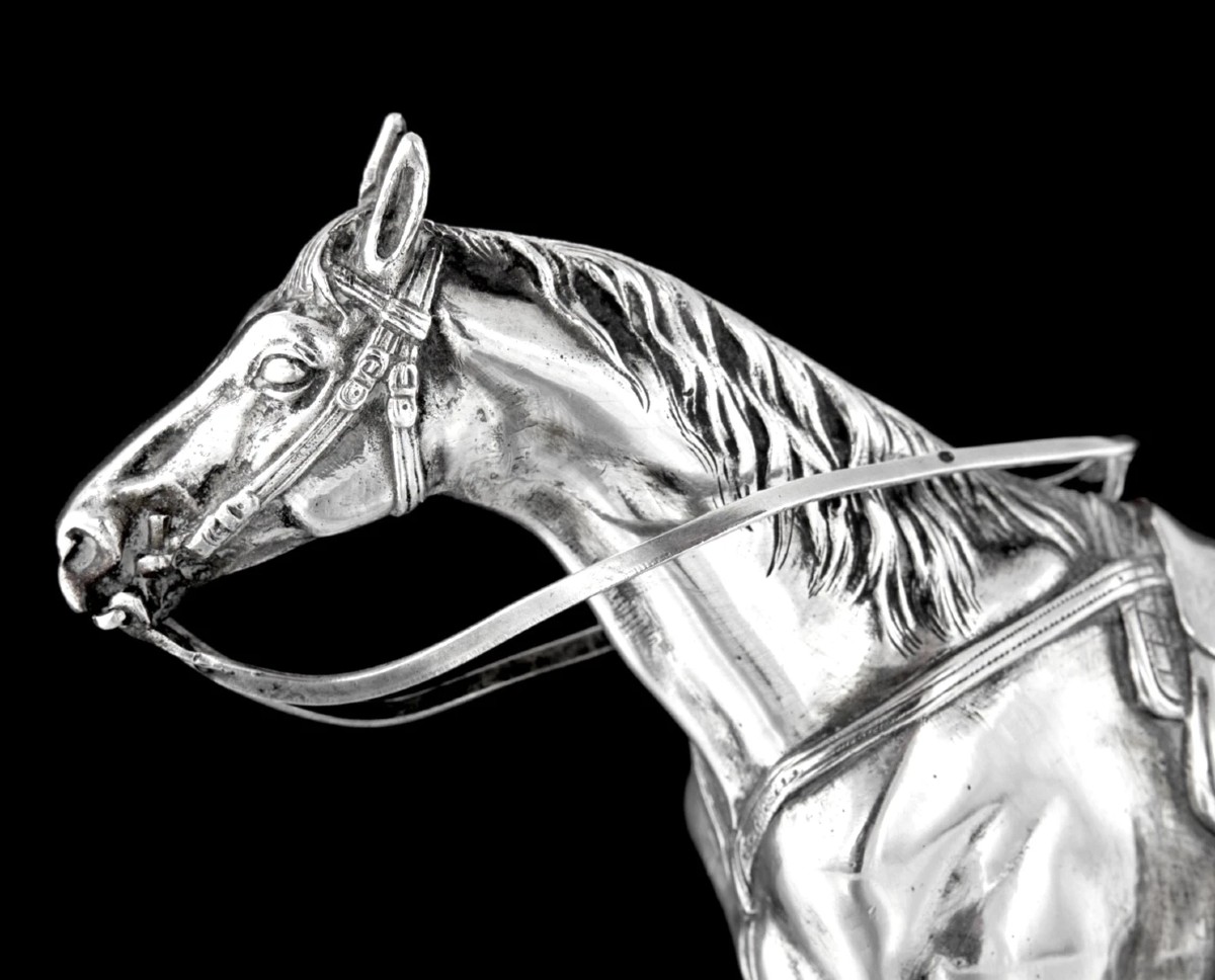 Sculpture / Statue en Argent massif Cheval Sellé-photo-4