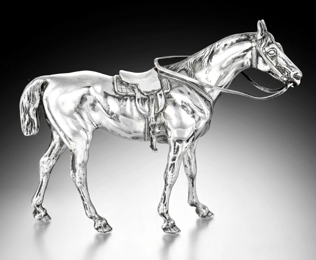 Sculpture / Statue en Argent massif Cheval Sellé