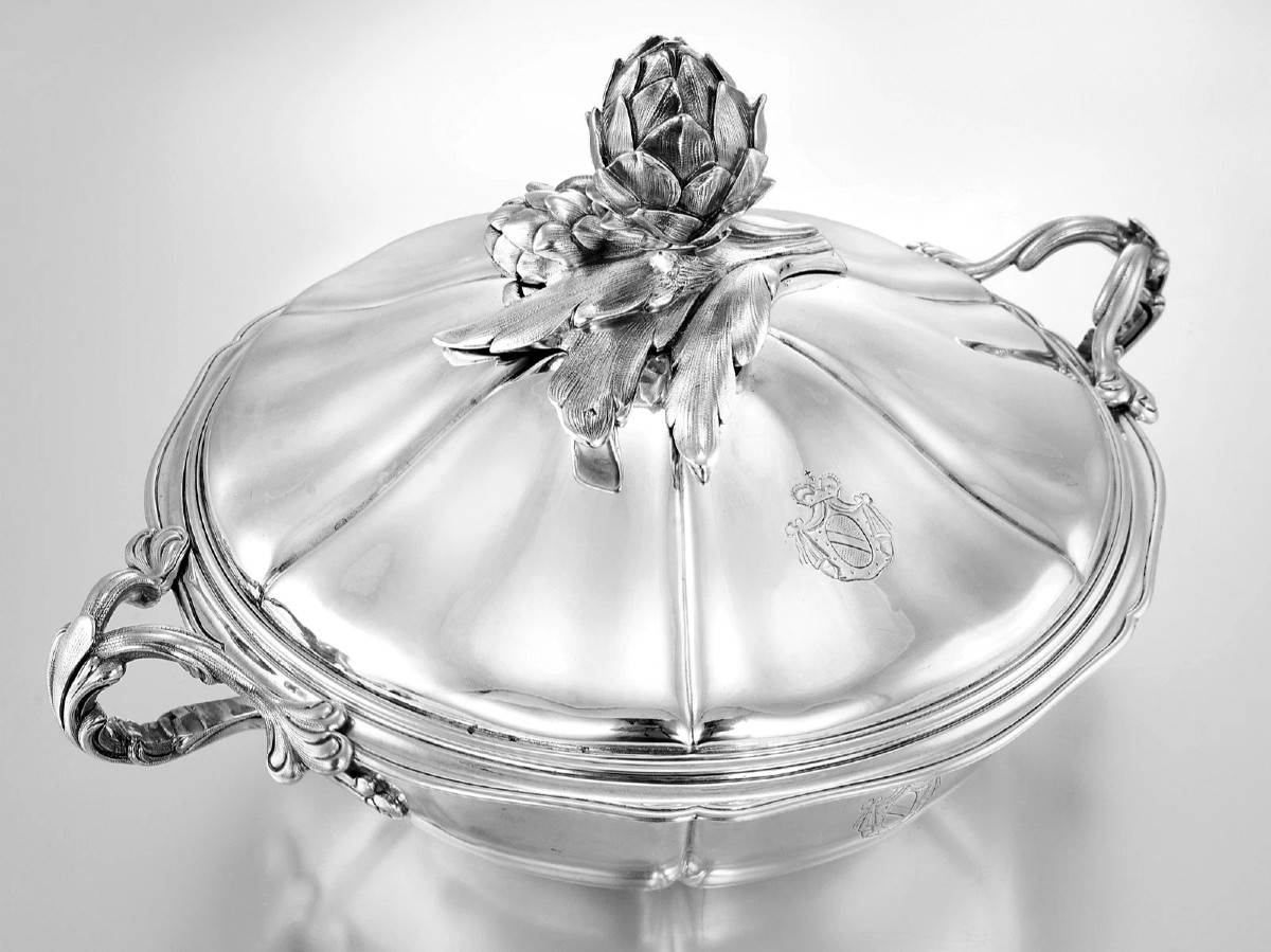 DURAND : Légumier en Argent massif ARTICHAUT Armoiries Couronne Duc / Prince-photo-3