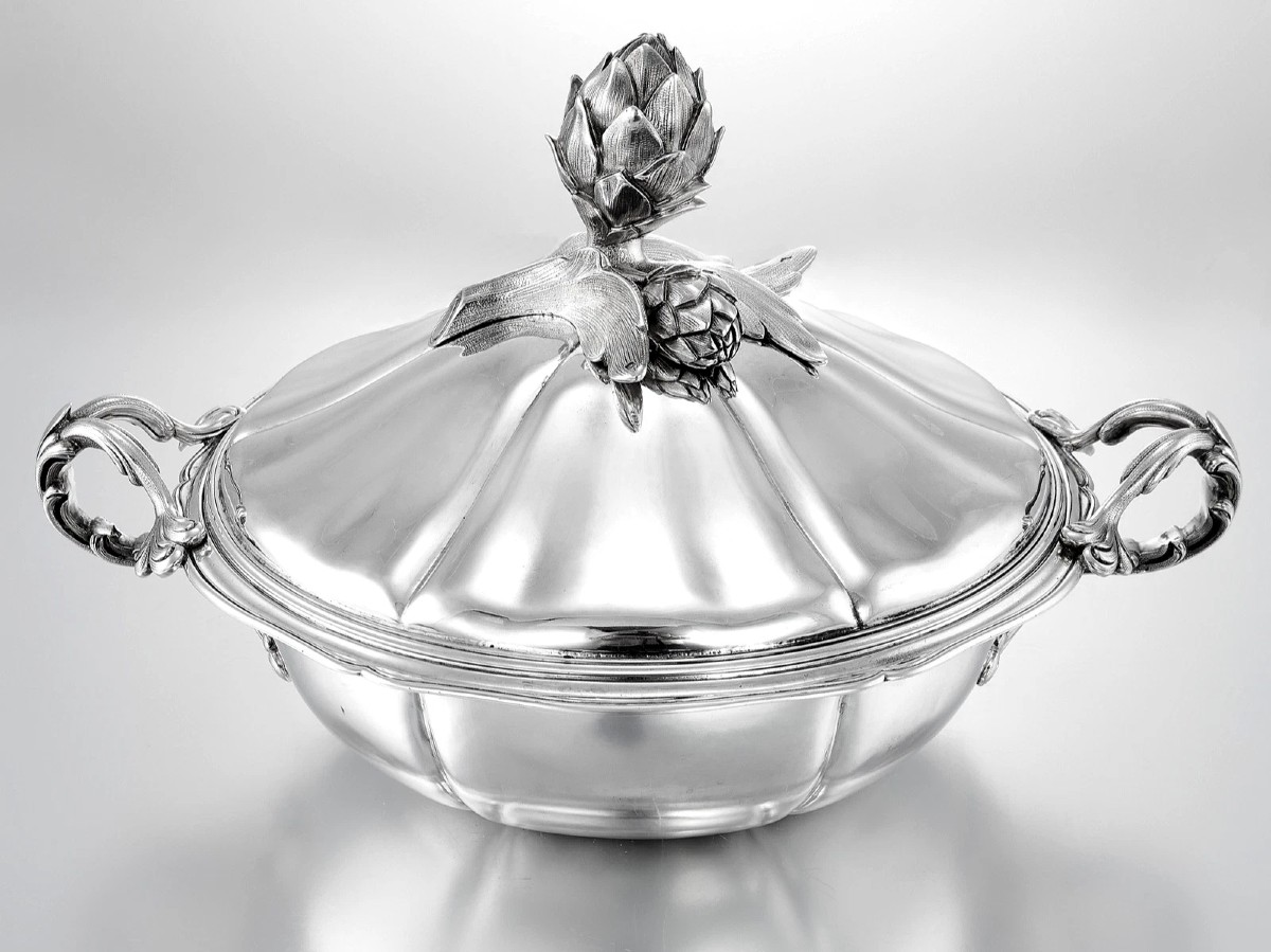 DURAND : Légumier en Argent massif ARTICHAUT Armoiries Couronne Duc / Prince-photo-2