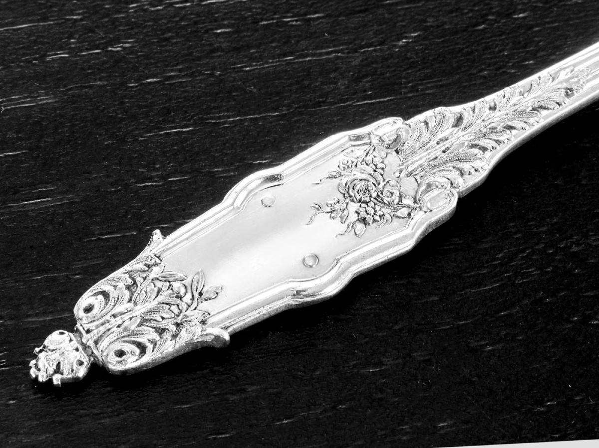 Puiforcat: Set Of 12 Sterling Silver Vermeil Spoons, Acanthe Pattern-photo-3