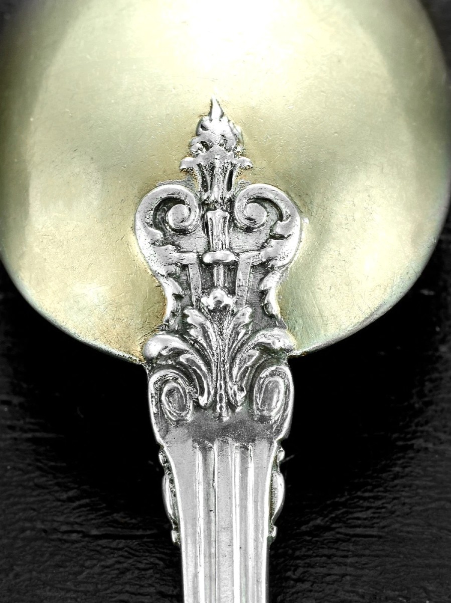 Puiforcat: Set Of 12 Sterling Silver Vermeil Spoons, Acanthe Pattern-photo-4