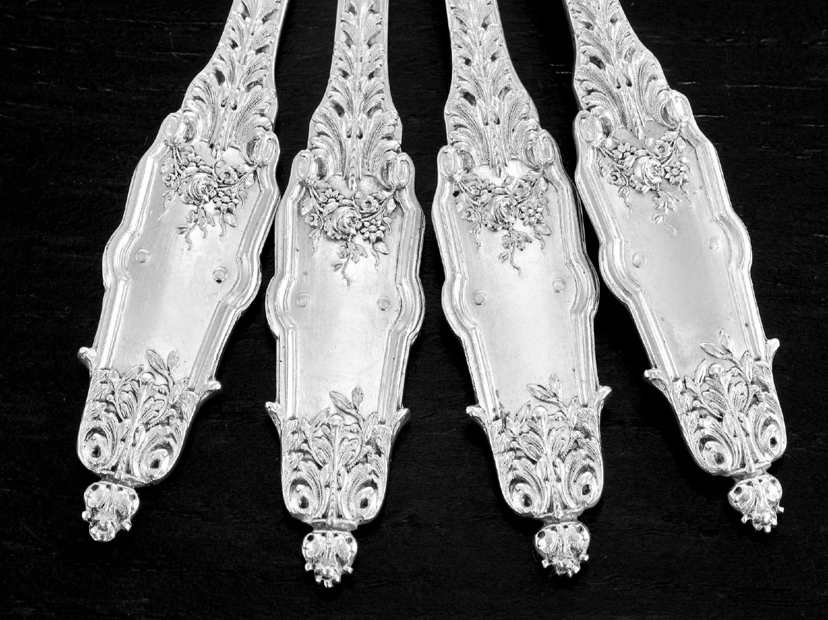 Puiforcat: Set Of 12 Sterling Silver Vermeil Spoons, Acanthe Pattern-photo-5
