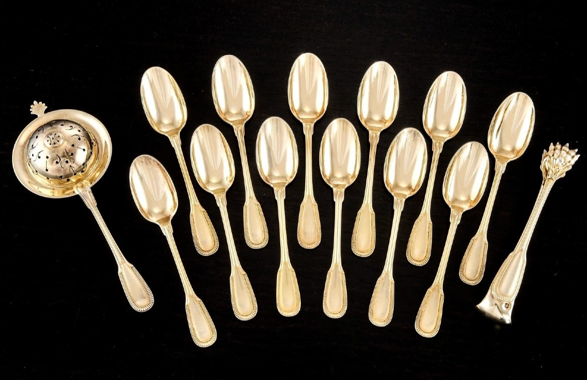 Puiforcat: 14-piece Vermeil Sterling Silver Tea Service - Original Box-photo-2