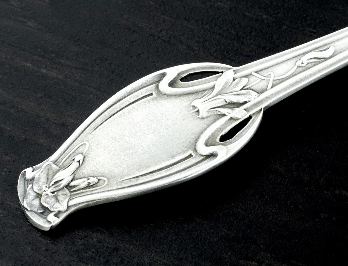 Soufflot : Rare Art Nouveau Set Of 12 Vermeil Sterling Silver Spoons Cyclamen Pattern-photo-2
