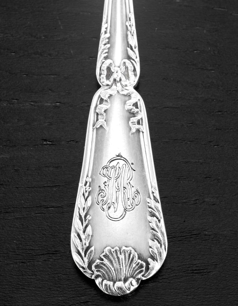 PUIFORCAT : Service à Glace en Argent massif Vermeil St. Louis XVI POMPADOUR-photo-2