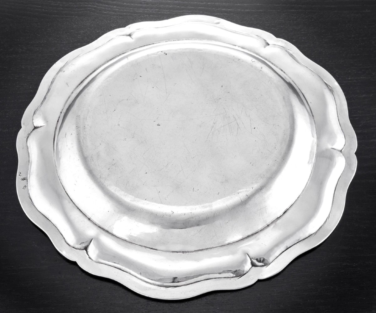 Jean Loison : 18th Century French Solid Silver Platter, Coat Of Arms, Rennes 1781-82, Brittany-photo-2