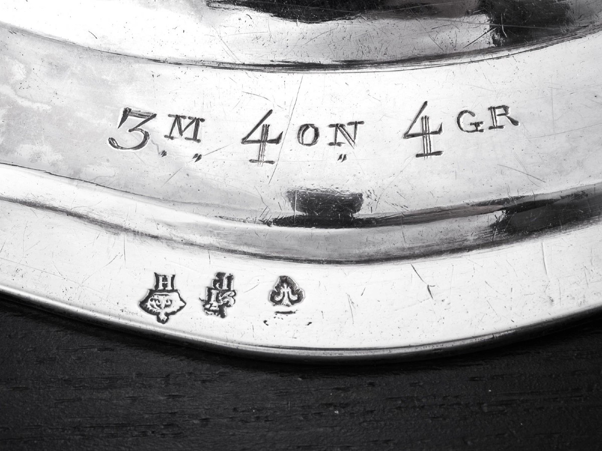 Pronnier: Large 18th Century French Solid Silver Platter Lille 1749-50, Coat Of Arms-photo-2