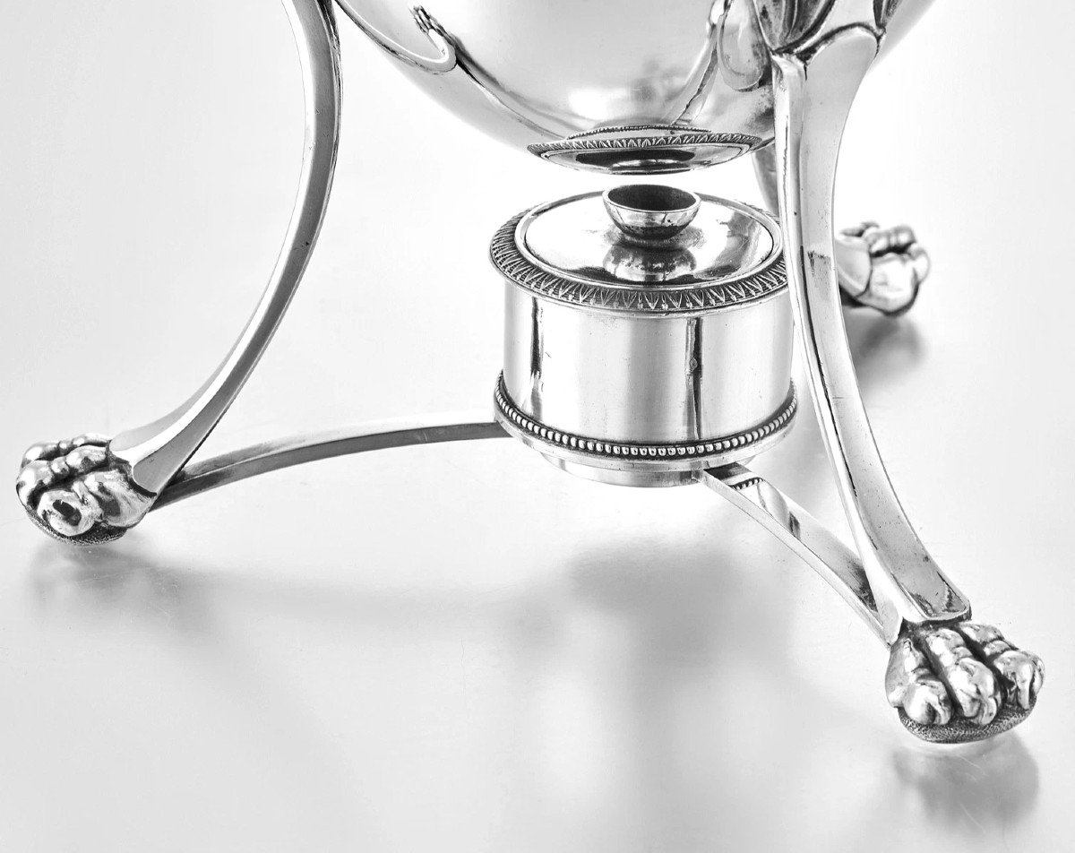 Marc Augustin Lebrun : French Empire Era Sterling Silver Tea Fountain / Samovar - Lion Mascaron-photo-5