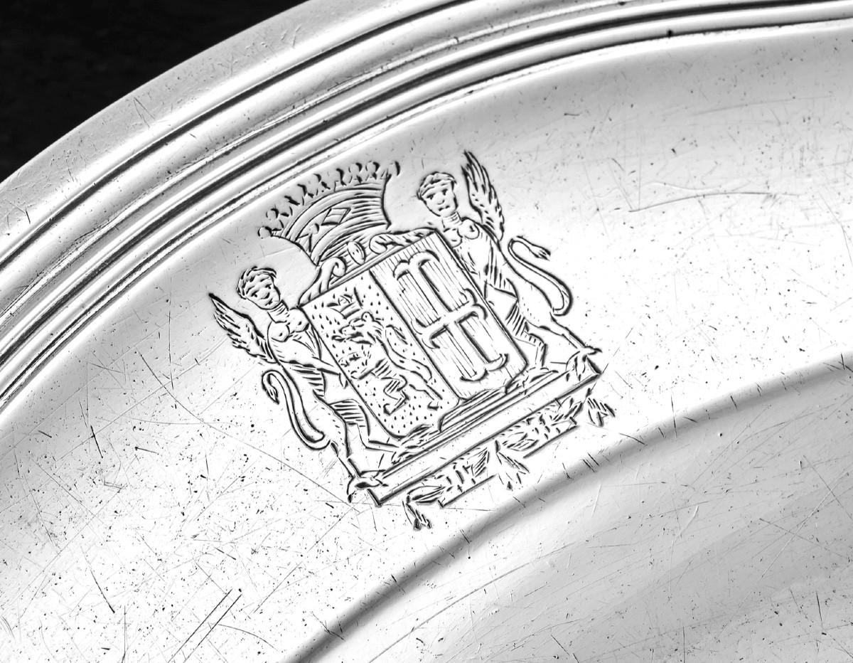 Claude-Pierre DEVILLE : Plat rond en Argent massif XVIIIème PARIS 1774 Armoiries-photo-2
